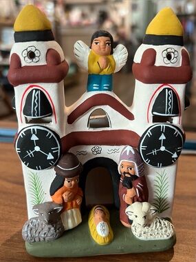 VTG Peru Clay Ceramic Pottery Folk Art Mission Church Nativity Manger Scene